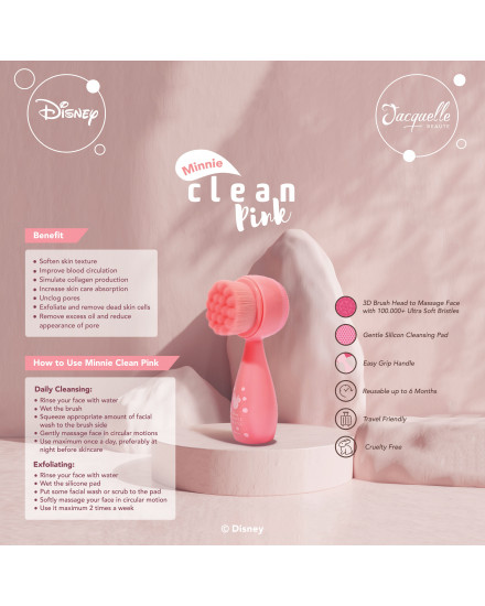 Jacquelle Clean Pink Facial Brush Sikat Pembersih Wajah - Disney Minnie Mouse Edition